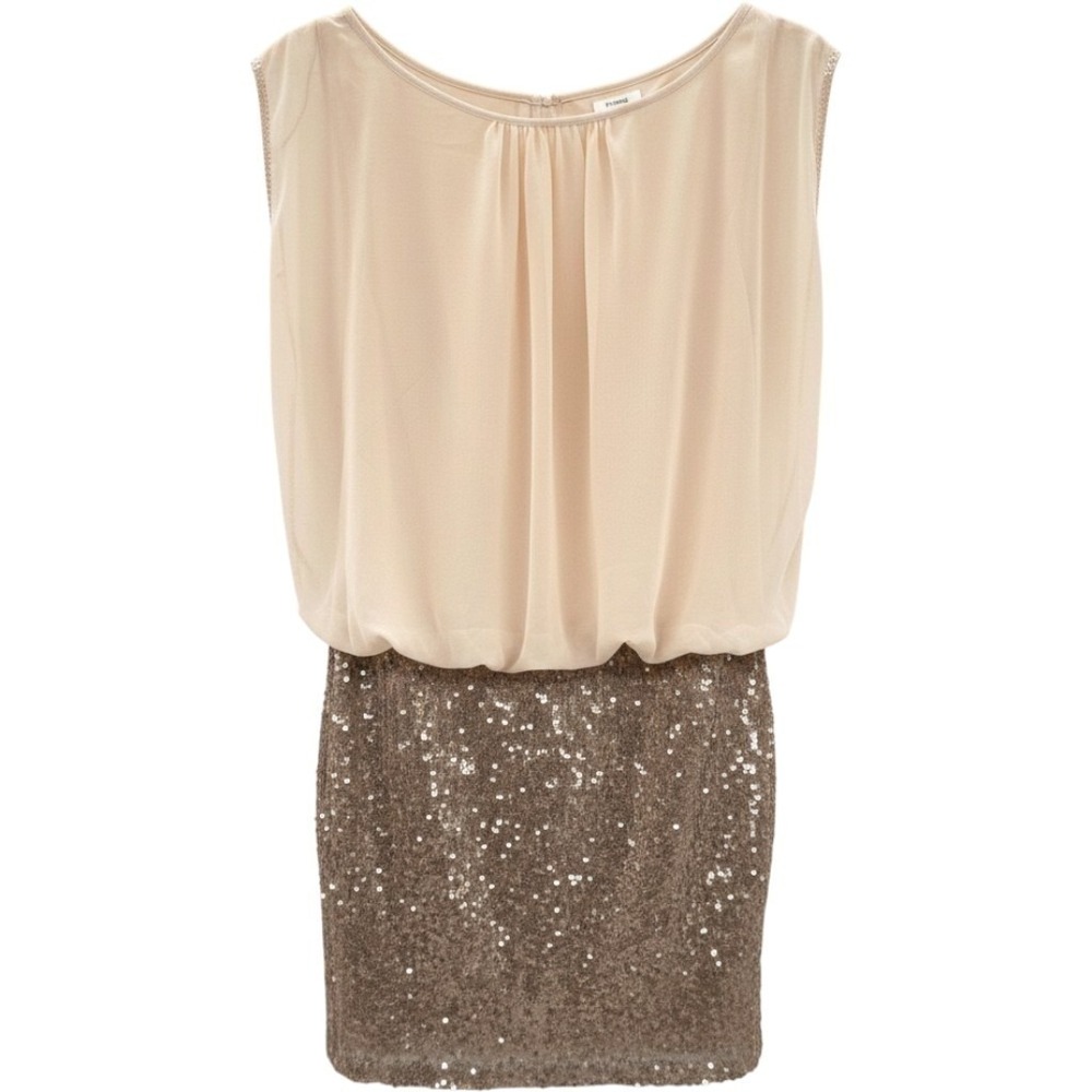 Cache Sequin Sheer Overlay Mini Dress Party Cocktail Metallic Size 2 Vintage Y2K